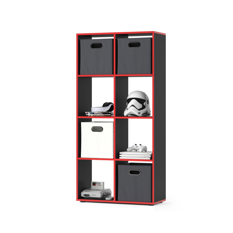Bhaven 143 cm H x 72 cm W Bookcase, Black/Red
