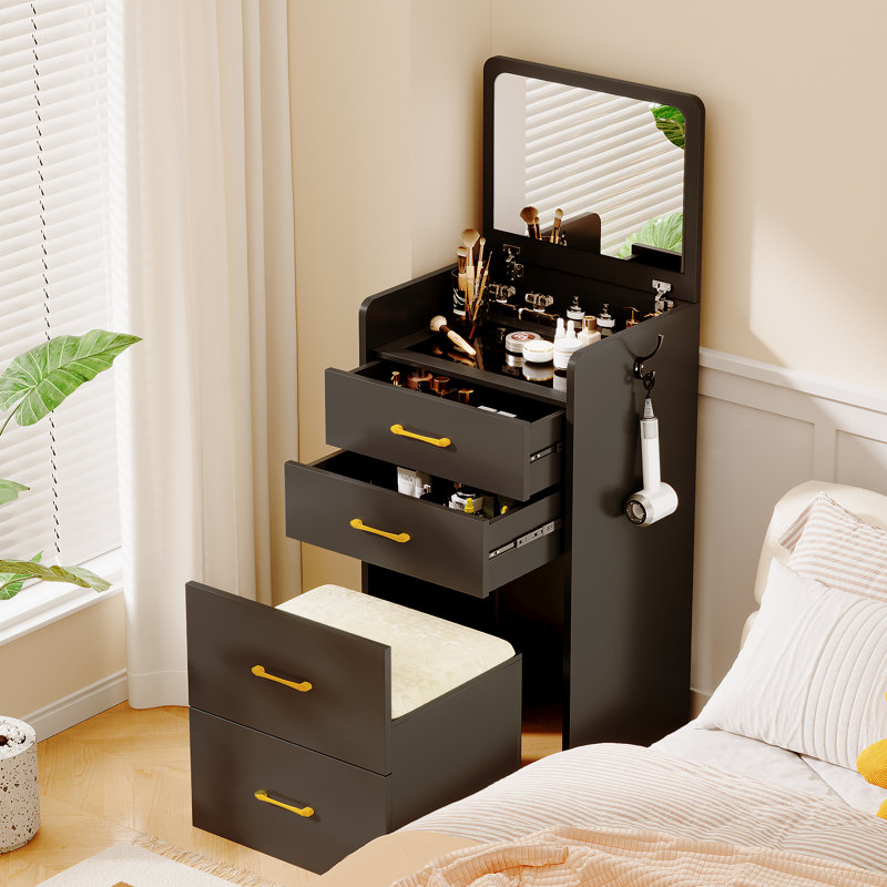 Dressing Table with Mirror, Black