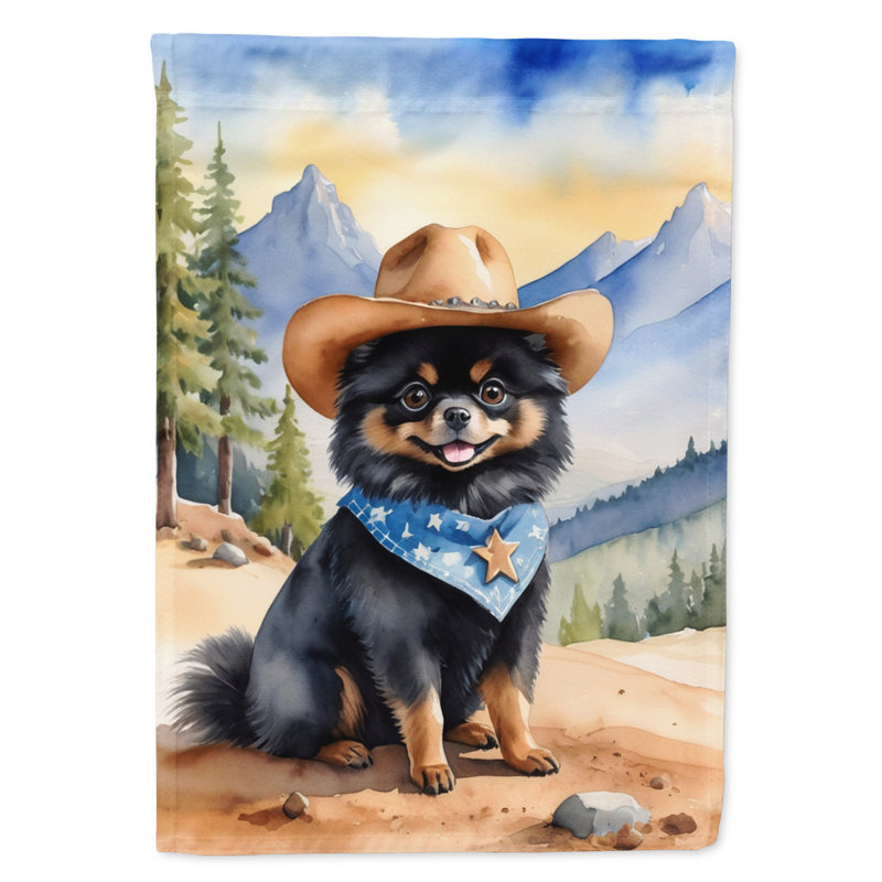 Drapeau Cowboy Welcome Garden, Loulou de Poméranie noir