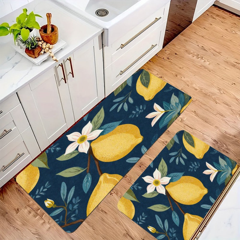 Lemon & Floral, Kitchen Mats Set of 2