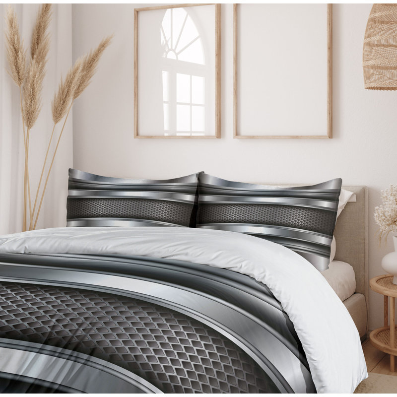 Industrial Steel Gray Microfiber Queen Duvet Cover Set