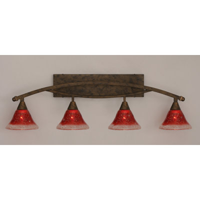 Barre d'éclairage de salle de bain 4 lumières Eisenhauer au fini bronze avec verre cristal framboise de 7 po