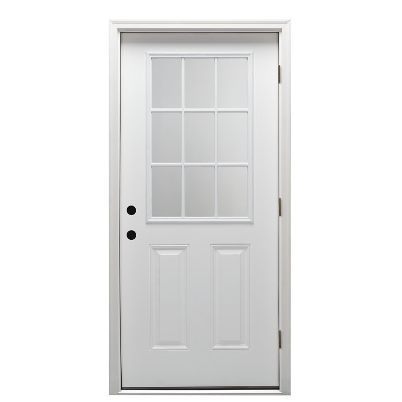 Porte d'entrée pré-suspendue en fibre de verre apprêtée à 2 panneaux à 9 panneaux de 30 po x 80 po à gauche avec cadre de 4-9 / 16 po