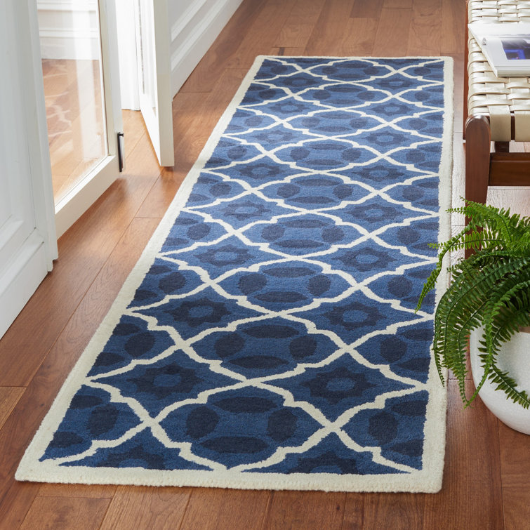 Carolene Hand Tufted Wool/Cotton/Latex Geometric Rug in Blue/Ivory