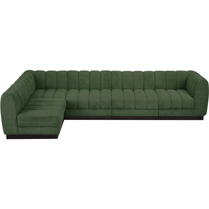 Canapé modulaire rembourré 5 pièces Quinn, Tissu chenille vert