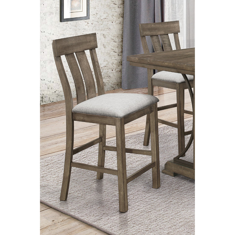 Chaises à hauteur de comptoir rustique, 2 pièces, brun et gris, assise rembourrée, dossier en bois de style salle à manger, chêne, tissu gris