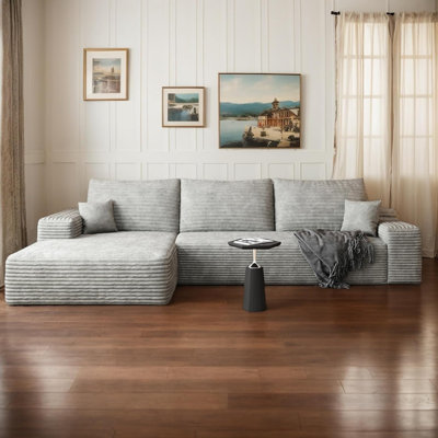 Boneless 135" Oversized Boneless Couch with Left L Shape Chaise, Modern Modular Sectional Sofa with Deep Seat, No Assembly Required, Cloud Sectional Couch with Corduroy Fabric (4S+Left Facing Chaise)