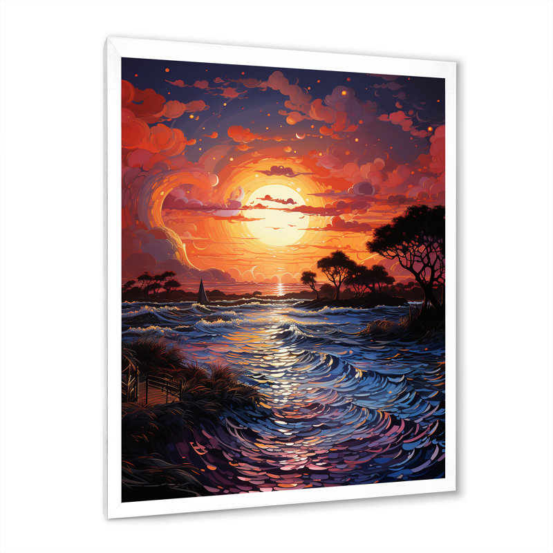 Maegann Sunset Sunset Reverie Pointillism II, Cadre photo blanc, H 32 po x l 16 po x P 1 po
