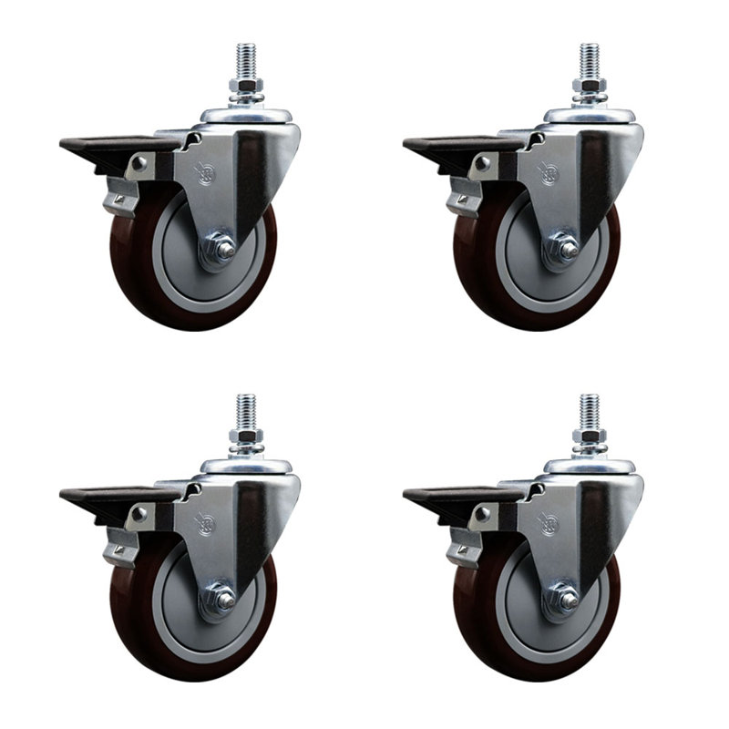 Poly Wheel Swivel 5/8 Inch Threaded Stem Caster with Brake
