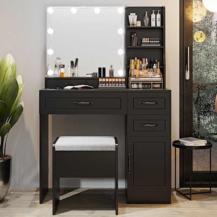 Vanity with Storage Stool and Outlets