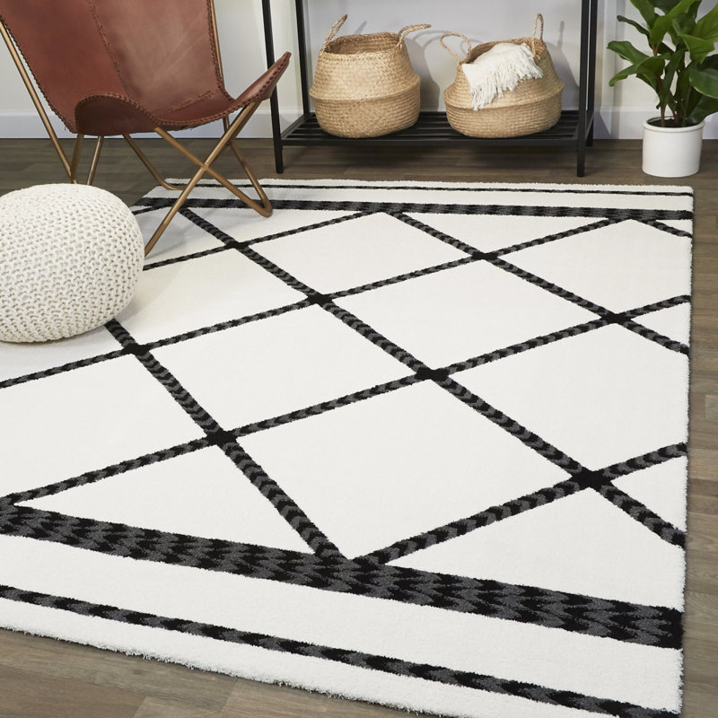 Tapis ivoire à motif géométrique Kreider, Rectangle 5 pi 3 po x 7 pi