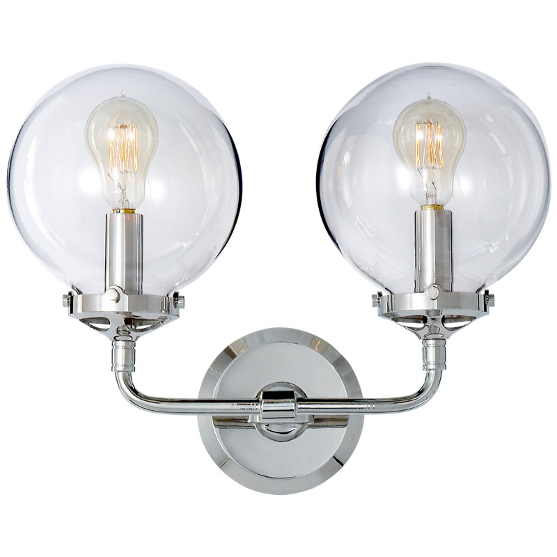Ian K. Fowler Bistro Double Light Curved Sconce, Clear, Polished Nickel/Black