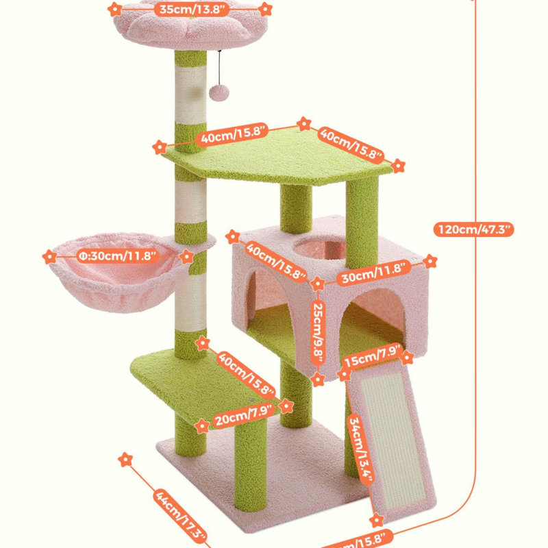 Erlene 47.3'' H Cat Tree, Green/Pink