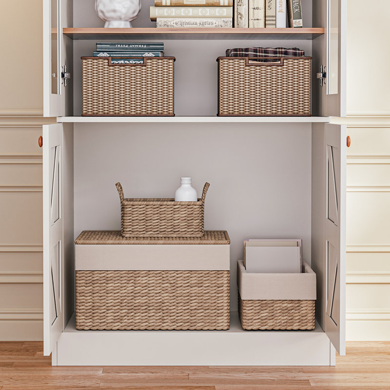Hazeghi Double Glass Doors and Four Layers of Adjustable Shelving &Bookcase, White