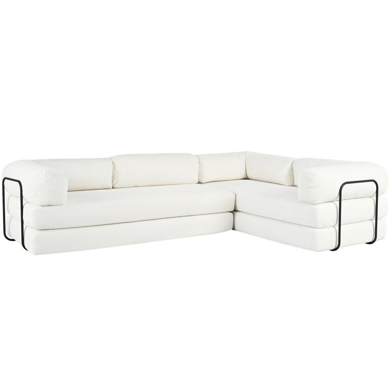 Canapé-lit modulaire en L en velours côtelé, Polyester beige