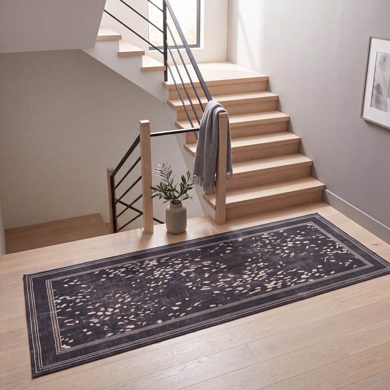 Tapis Bellamy moderne à motif mosaïque mouchetée abstraite gris et noir, lavable à la machine, antidérapant, à poils courts, pour intérieur et extérieur, adapté aux animaux domestiques, idéal pour le salon, la chambre, la salle à manger, l'entrée, le corridor ou le bureau.