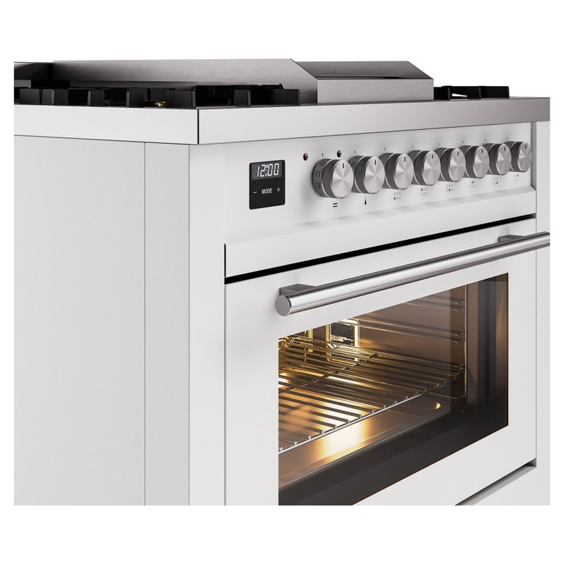 Cuisinière à double combustible 36 ILVE Professional Plus II, 6 brûleurs scellés, plaque chauffante (blanc), Blanc