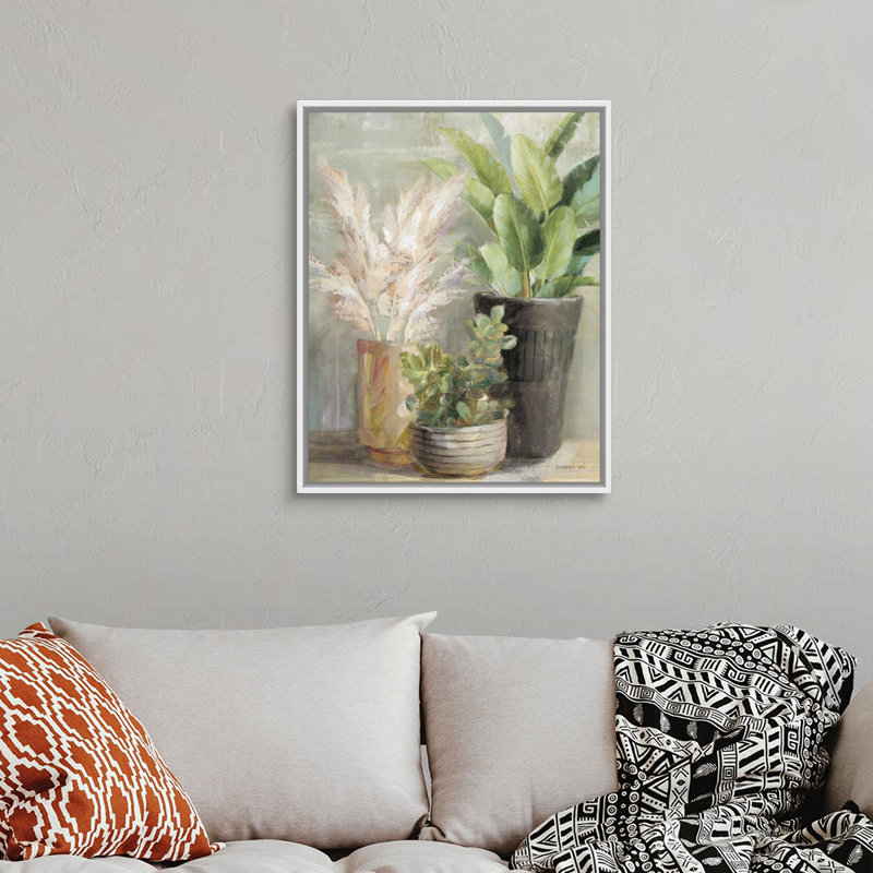 Art mural sur toile, "Jardin intérieur III", Cadre flottant blanc, H 14 po x l 11 po x P 1,75 po