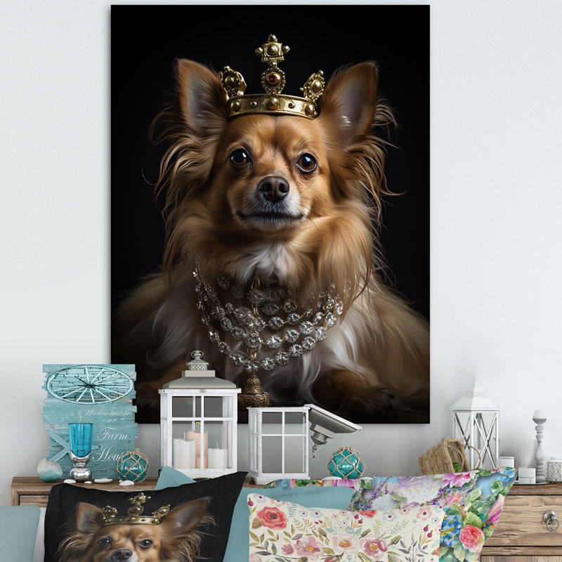 Chien de Poméranie couronné Royal Hound - chien, art mural, Toile tendue, H 20 po x l 12 po