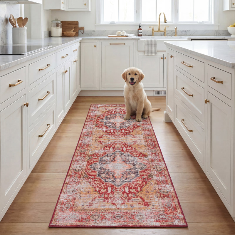 Tapis oriental rouille / orange Pashen, Tapis de couloir 2 pi 6 po x 8 pi