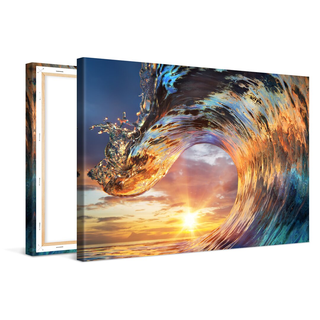 Leinwandbild Wave Sunset Xcm – Premium Leinwanddruck – Kunstdruck Auf Cm Holz-Keilrahmen Für Schlaf- Und Wohnzimmer – Ko...