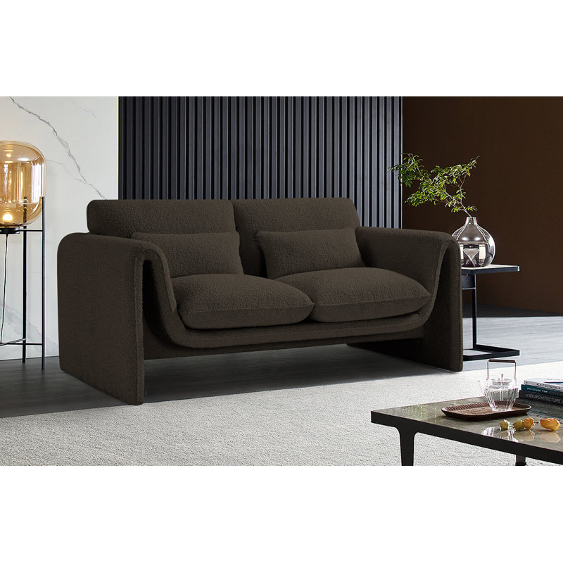 Honoriu Upholstered 64'' Loveseat, Brown Boucle Fabric