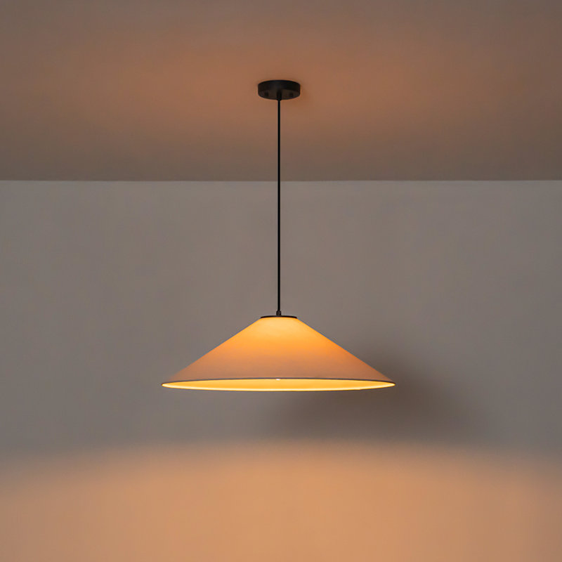 Modern 1-Light Large Fabric Cone Pendant Light