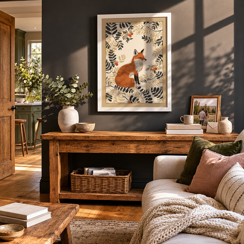 Fox in the Forest Boho - Framed Print, A1 - 84.1 x 59.4 cm, White