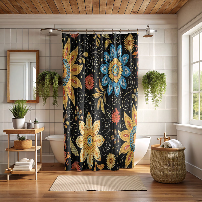 Batik Petals - Rideau de douche Premium, H 74 po x l 71 po