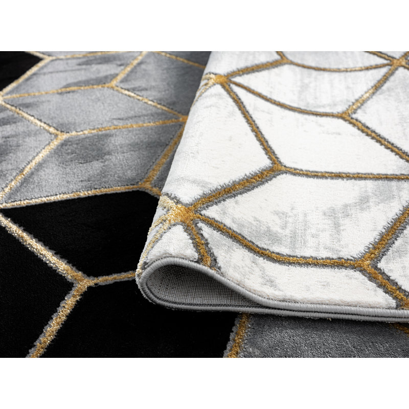 Tapis noir à motifs géométriques, Rectangle 7 pi 10 po x 10 pi