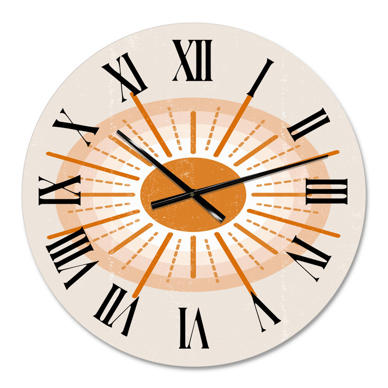 Minimal Orange Radiant Sun II - horloge murale moderne, Moyen