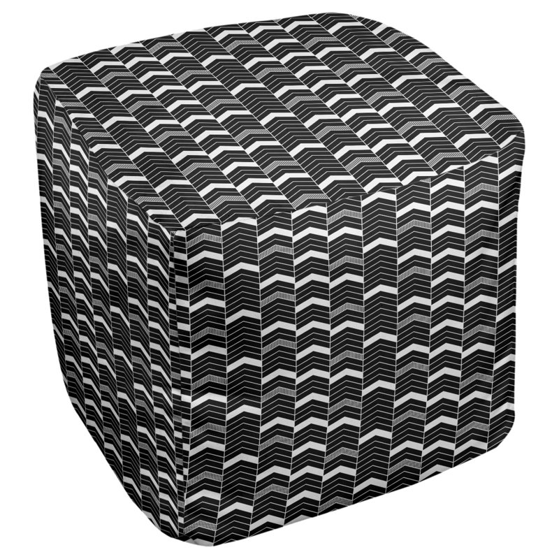 Repose-pieds cube à chevrons bicolores, Noir clair