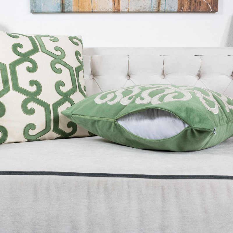  Square Velvet Pillow Cover & Insert, Green