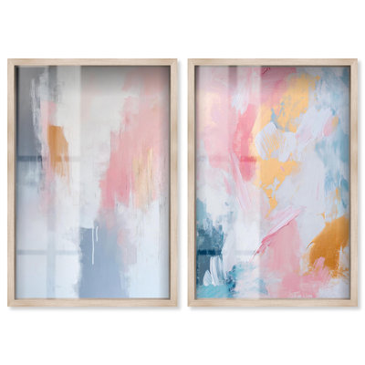 Enigmatic Tones Diptych Shadowbox Print Sunset Pink Wall Decor Set by Art Remedy, Black Frame, 10 x 15