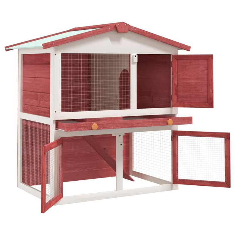 Melina Weather Resistant Rabbit Hutch, Red/White