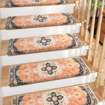 Tapis d'escalier bohème style bohème - Tapis d'escalier auto-adhésif antidérapant lavable