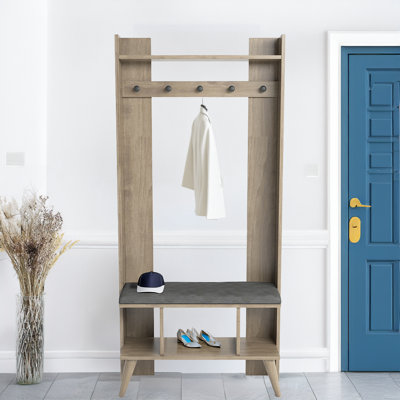 Arbre d'entrée 32,9 po de largeur avec banc, rangement pour chaussures et 5 crochets