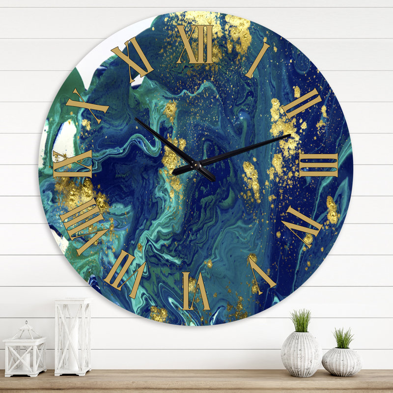 Marbre doré sur univers bleu foncé - horloge murale moderne, Moyen