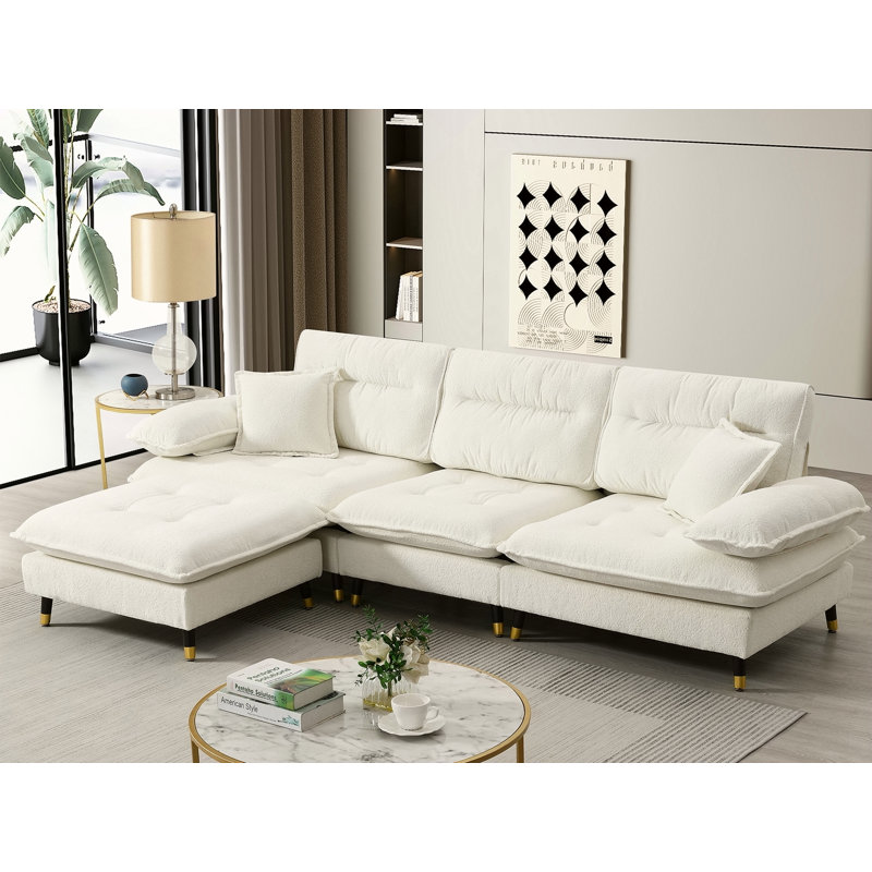 Canapé modulaire en L convertible avec coussins capitonnés, repose-pieds mobile et pieds réglables pour les espaces de vie modernes