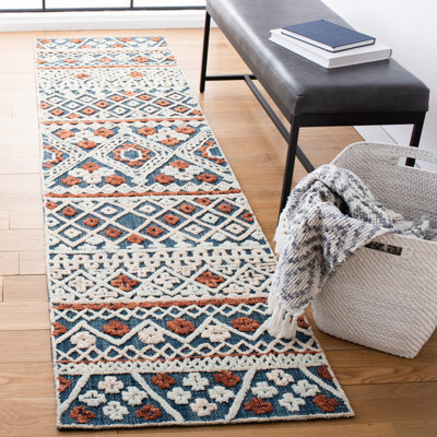Hand Tufted Wool/Cotton Geometric Rug in Orange/Blue