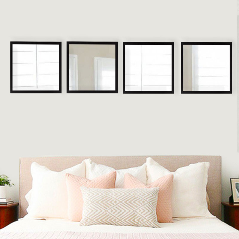 Elegant Mirror Set (4 Pieces), Silver & Black, 9.4 x 9.4 inches | 100% Glass with Laminated Plastic Frame, Thickness: 0.16 inches | Perfect for Home Decor, Living Room & Bathroom, Stylish and Versatile Design