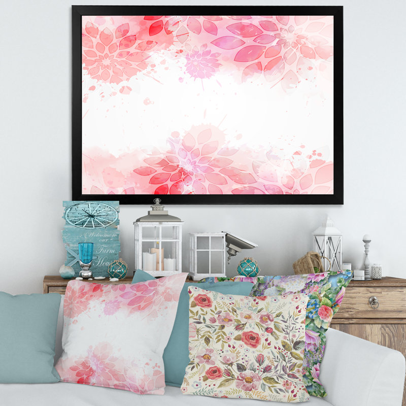 Fleurs abstraites roses éclaboussures II - Impression sur toile, H 24 po x l 32 po x P 1 po, Cadre photo noir