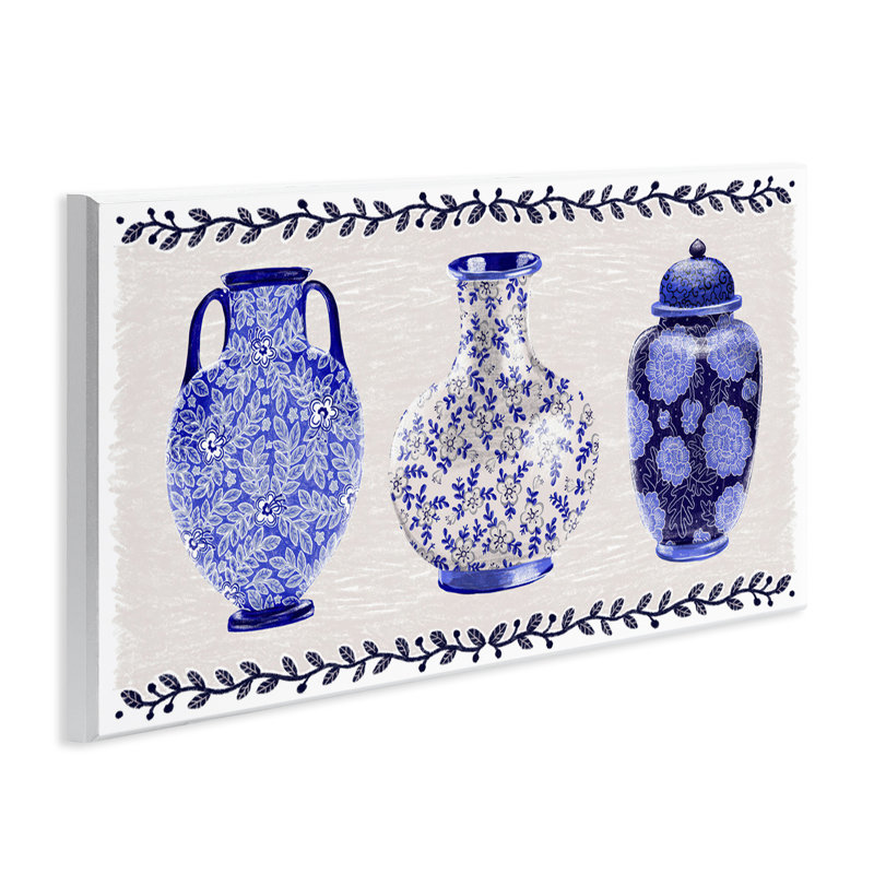 Art traditionnel sur plaque de vases bleus traditionnels par Raquel Maciel