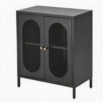 Lockable Black Entryway Storage Cabinet, 2-Door Freestanding Steel Sideboard Adjustable Shelf