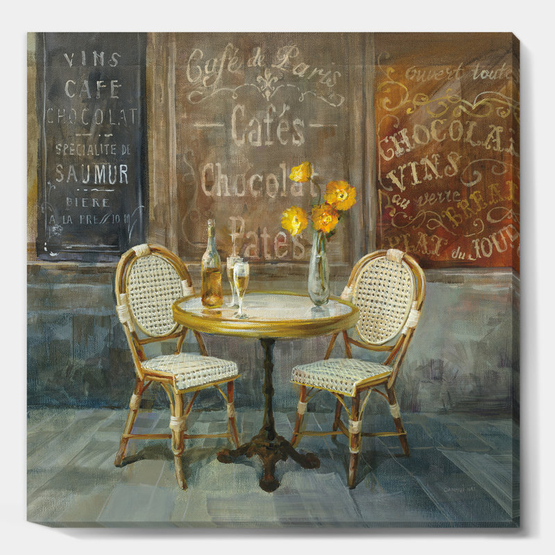 Café français - reproduction d'art sur toile tendue, H 16 po x l 16 po x P 1 po