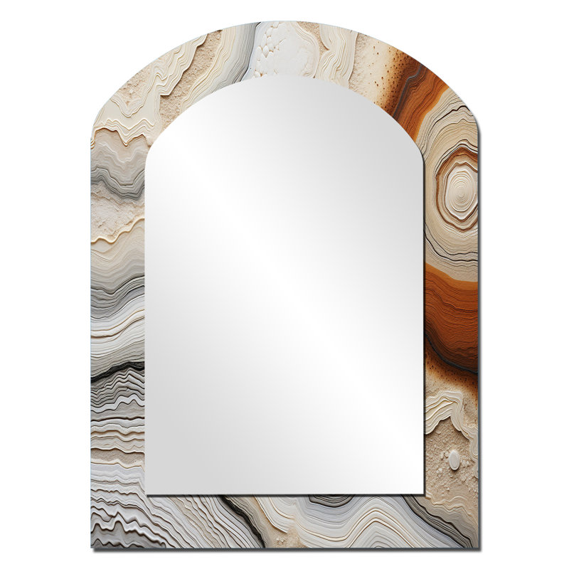Miroir mural beige et orange Minimalisme Stone Geode III - Beige, 34 po x 25 po