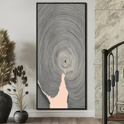 Spirale gris Rift sur glissade sur bois - art mural minimaliste sur toile, art mural encadré gris minimaliste