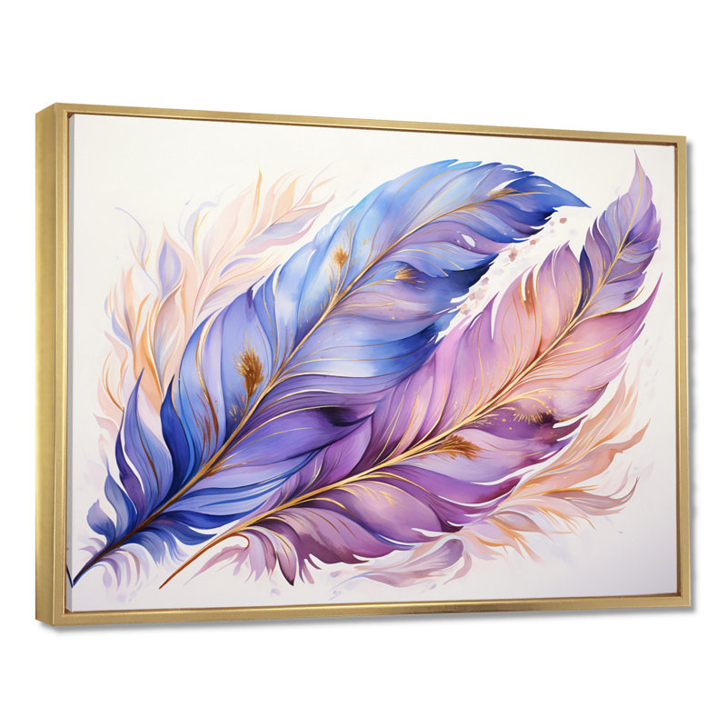 Phelan - Plumes, art mural, H 12 po x l 20 po x P 1 po, Toile avec cadre flottant or