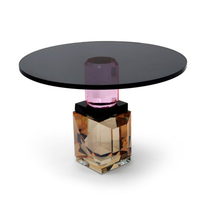 Crystal Cake Plate Black with Amber/Pink Base
