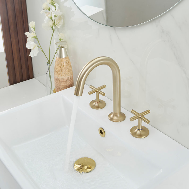 8 In. Widespread Double-Handle High-Arc Bathroom Faucet, Brushed Gold